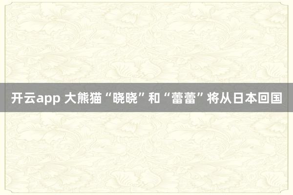 開云app 大熊貓“曉曉”和“蕾蕾”將從日本回國